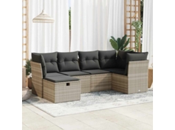 Vidaxl 6 Pcs Conj. Sofás Jardim Com Almofadões Vime Pe Cinzento-claro