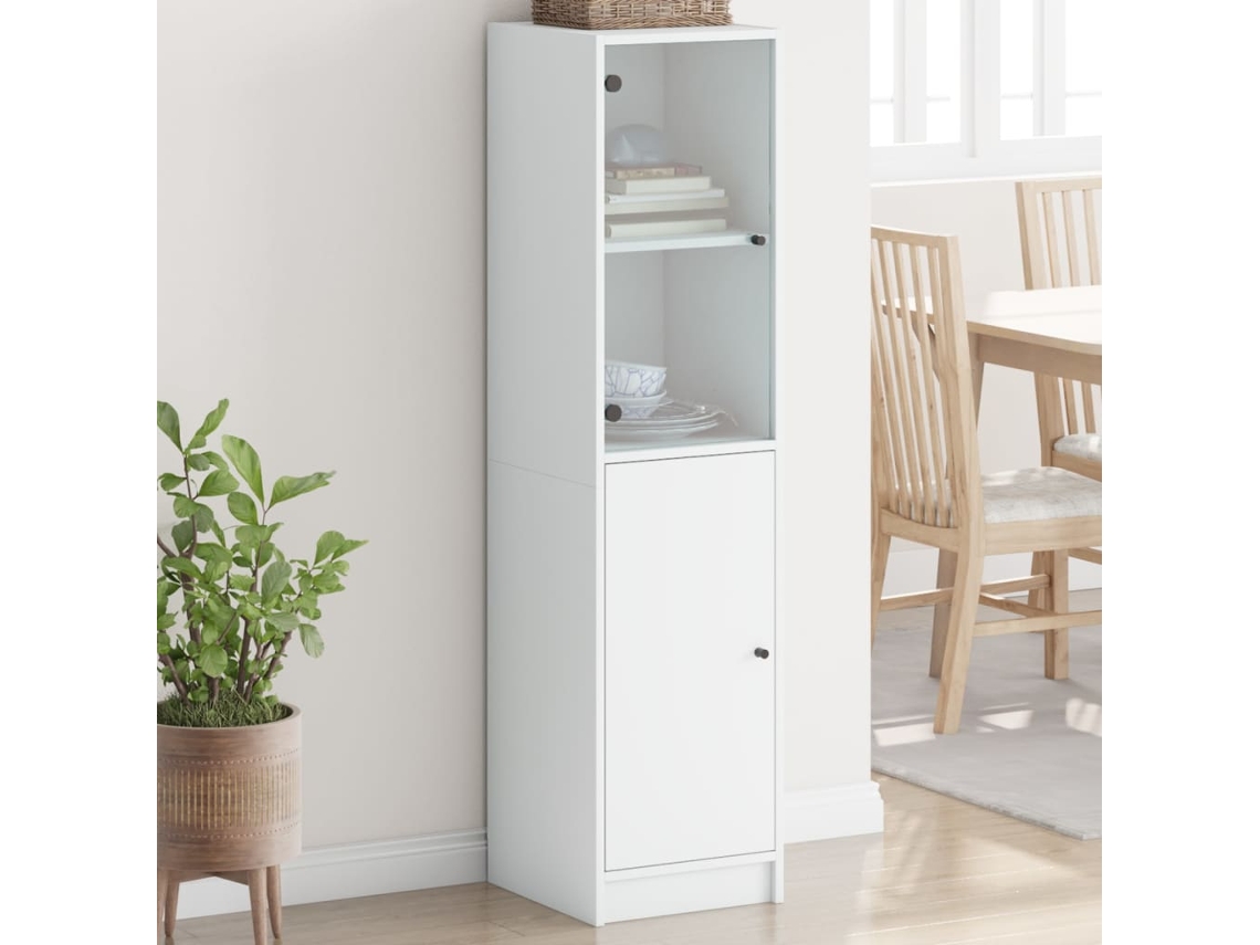Aparador alto con puerta de cristal 35x37x142 cm Blanco