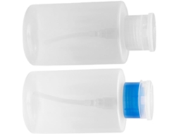 Conjunto de 2 frascos para manicure de 350ml, feitos de polipropileno, com abertura longa e fáceis de usar.
