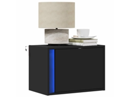 Vidaxl Mesa De Cabeceira De Parede Com Luzes Led Preto