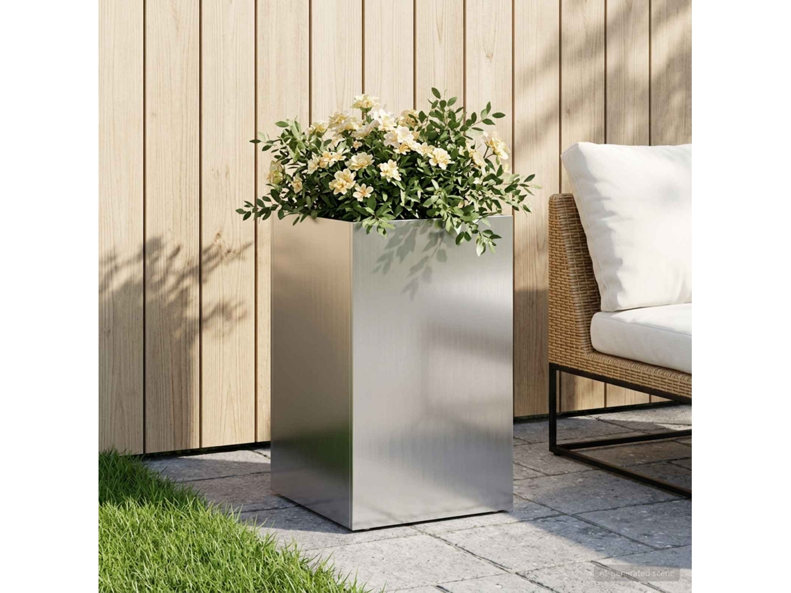 Vidaxl Vaso De Jardim Prateado 30 X 30 X 50 Cm Aço Galvanizado
