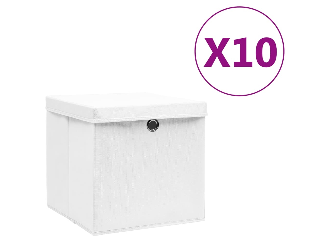 Vidaxl Caixas De Arrumação Com Tampas 10 Pcs 28x28x28 Cm Branco