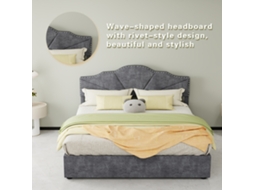 Cama Estofada Moderna 160x200 Cm Cinza Com Cabeceira Macia, Arrumação Hidráulica Alta E Móvel Multifuncional (sem Colchão)