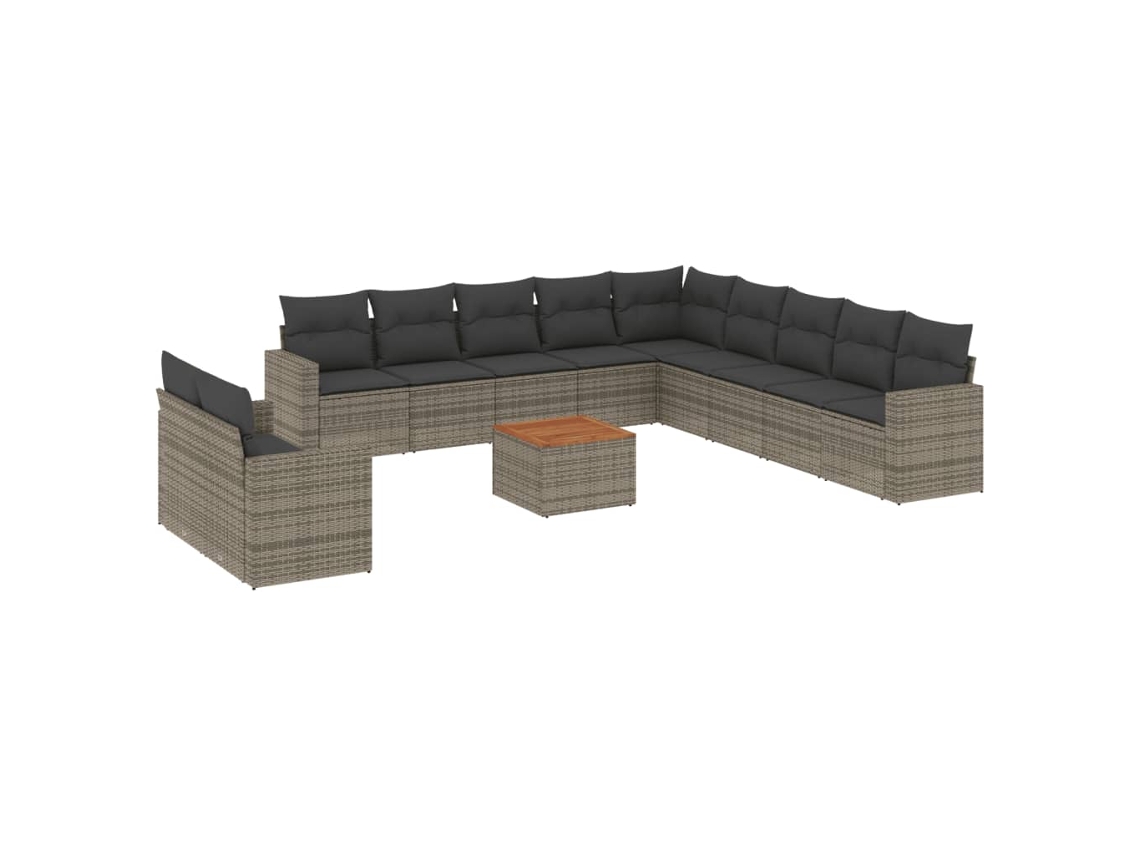 Conjunto de 12 Sofás Jardim com Almofadões Vime Pe Cinzento MAISON EXCLUSIVE