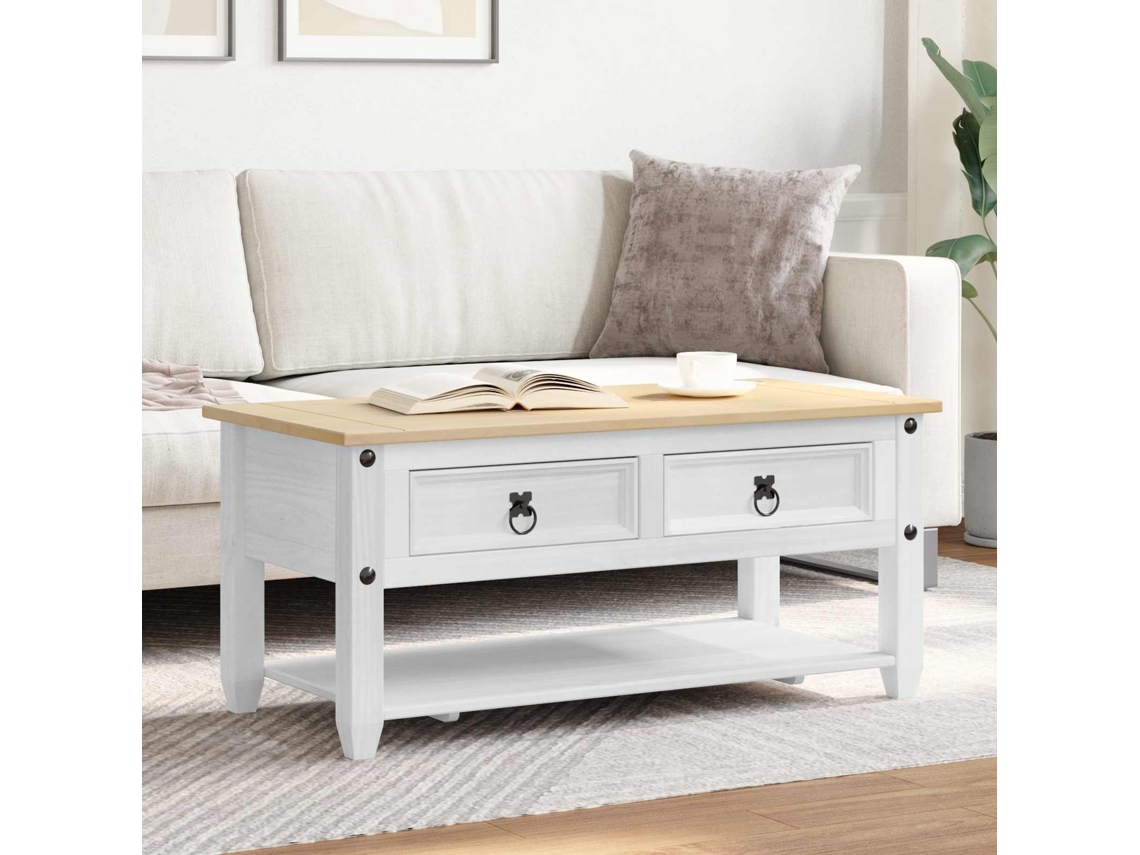 Vidaxl Mesa De Centro Branco 100 X 48 X 45 Cm Madeira De Pinho Maciça
