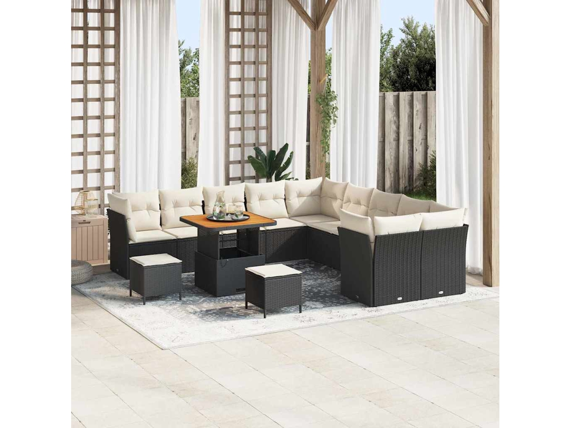 Vidaxl Conjunto De Sofá De Jardim 13 Pcs Preto E Creme Vime Pe