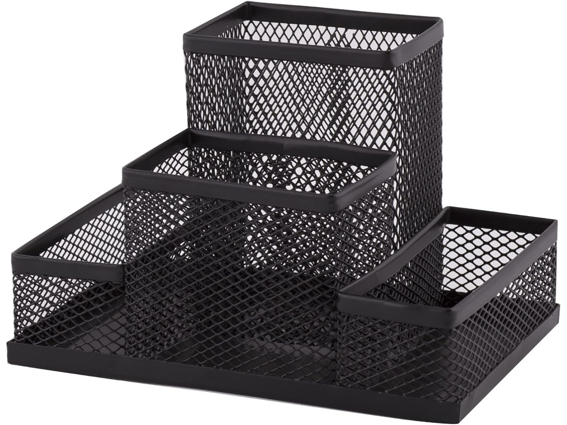 Organizador de Mesa Preto , 202 X 103 X 98 Mm, Porta, Canetas de Metal, Prateleira de Mesa com Porta, Notas em Tela BRILVIBERA (1 Unidade)
