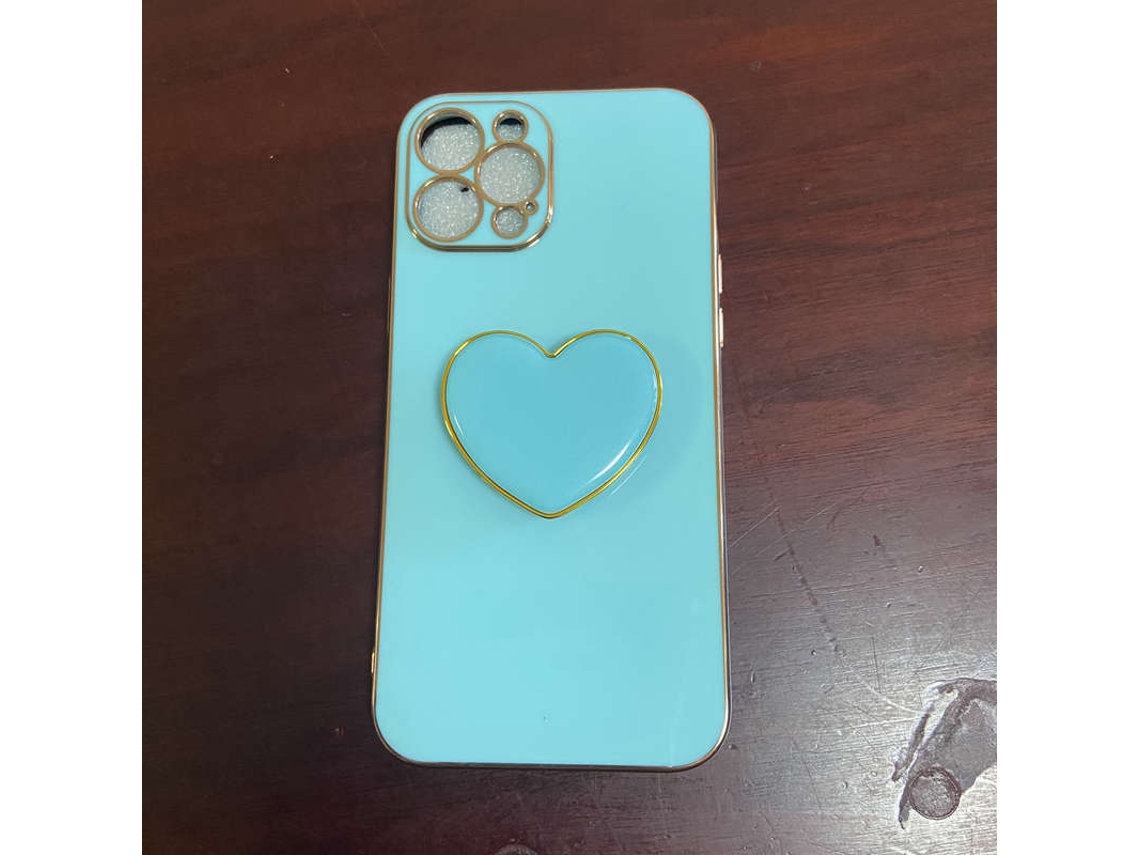 Capa de telefone Yue Xinghui compatível com iPhone com design de coração azul céu EOOCOO suporte eletroplatado
