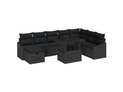 Conjunto 9 Conjunto De Sofá De Jardim Vidaxl Preto Vime Pe (100 X 55 X 73 Cm)