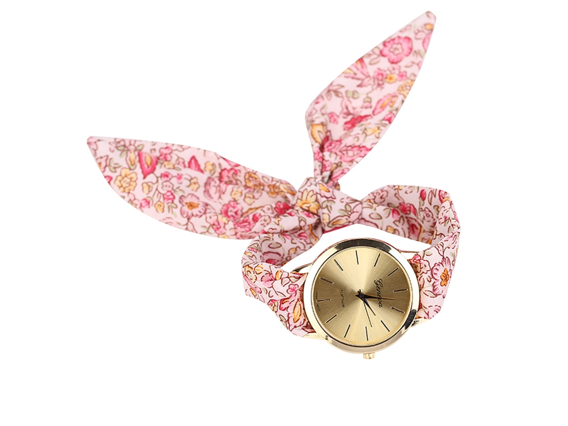 Relógio de Quartzo Feminino Casual com Pulseira de Tecido e Estampa Floral