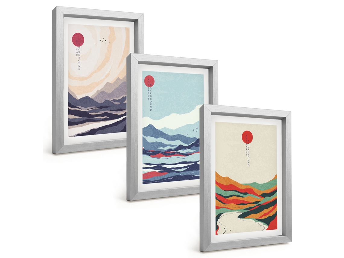 Composição De Quadros Abstratos De Montanhas Japonesas Espelharte (3 Peças 20x30 Cm)