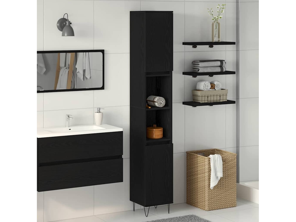 Vidaxl Armário De Banheiro Com Porta Carvalho Preto 30 X 30 X 190 Cm