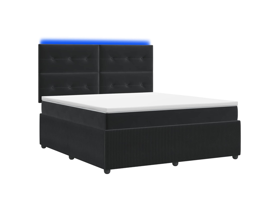 Vidaxl Cama Box Com Led E Colchão Preto 140 X 190 Cm Veludo