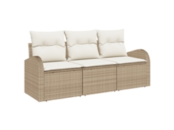 Conjunto 3 Conjunto De Sofá De Jardim Vidaxl Bege Vime Pe (55 X 55 X 37 Cm)