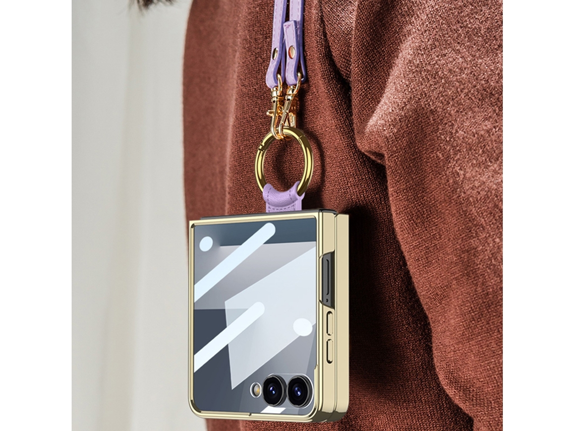 Capa Para Samsung Galaxy Z Flip 7 Anel Vidro Temperado Total Roxo Czhhmart