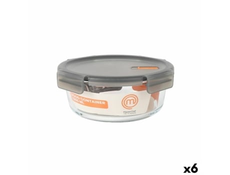 Lancheira Hermética Redonda Transparente Cinza Masterchef 1,3 L (6 Unidades)