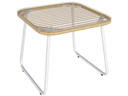 Mesa Rattan Vidro Pés Ajustáveis 50x50x44cm Natural