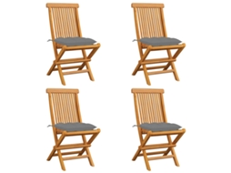Vidaxl Cadeiras De Jardim C/ Almofadões Cinzentos 4 Pcs Teca Maciça