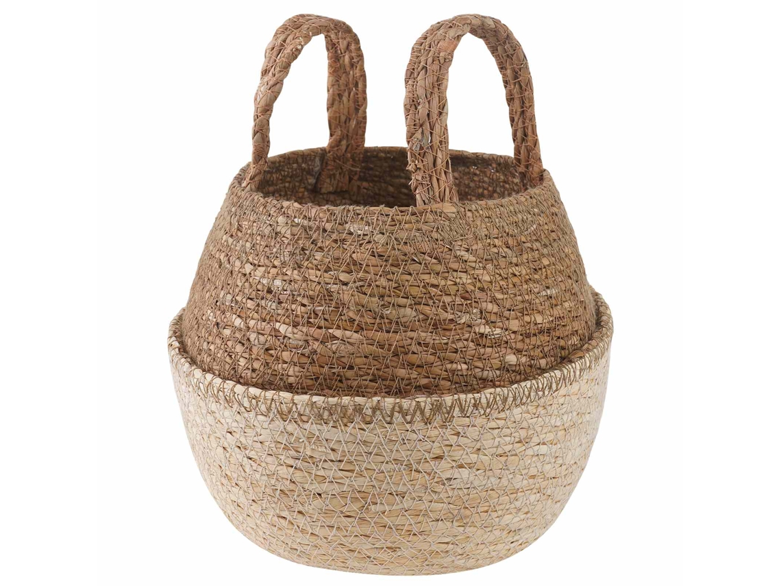 Vidaxl Cachepot Com Alças Branco Ø 22 X 20 Cm 100% Erva Marinha