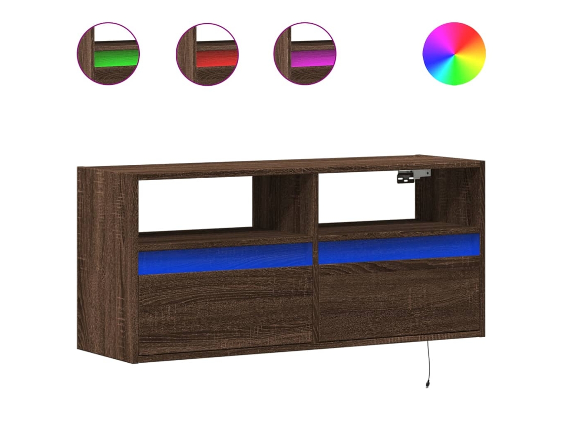 Móvel de Parede com Luzes Led Carvalho Castanho MAISON EXCLUSIVE (100x31x45 cm)