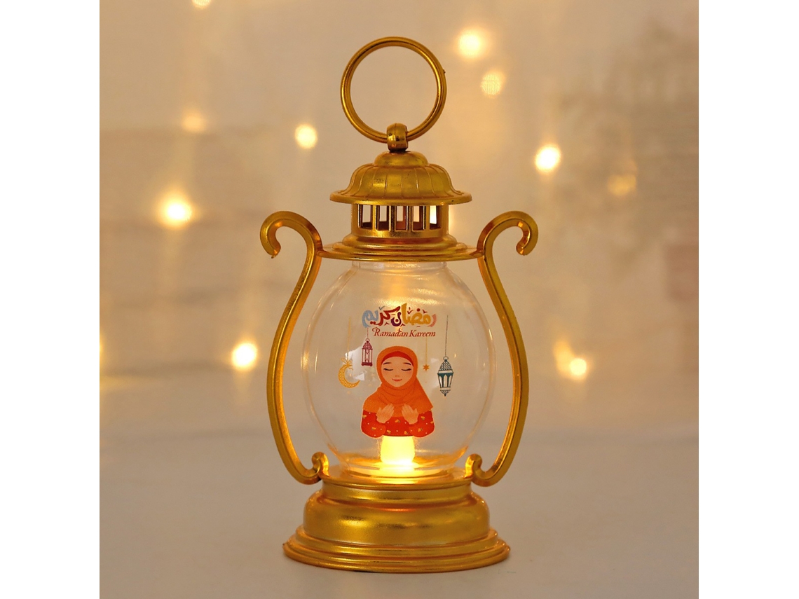 Laxiscreed Lâmpada Decorativa Led Ramadan Lanterna Pequena Redonda Dourada