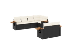 Conjunto 7 de sofás p/ jardim c/ almofadões VIDAXL vime PE preto