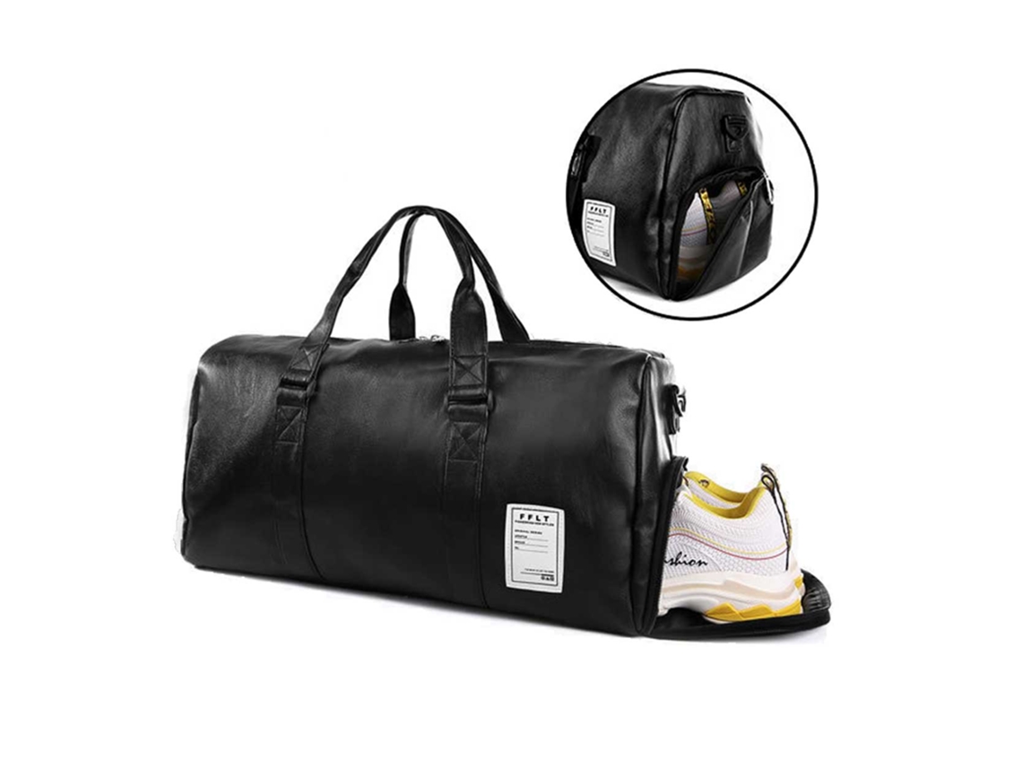 Bolsa de 17 Litros com Compartimento para Sapatos em Couro Fim Semana/academia Preta AQUAFORGE