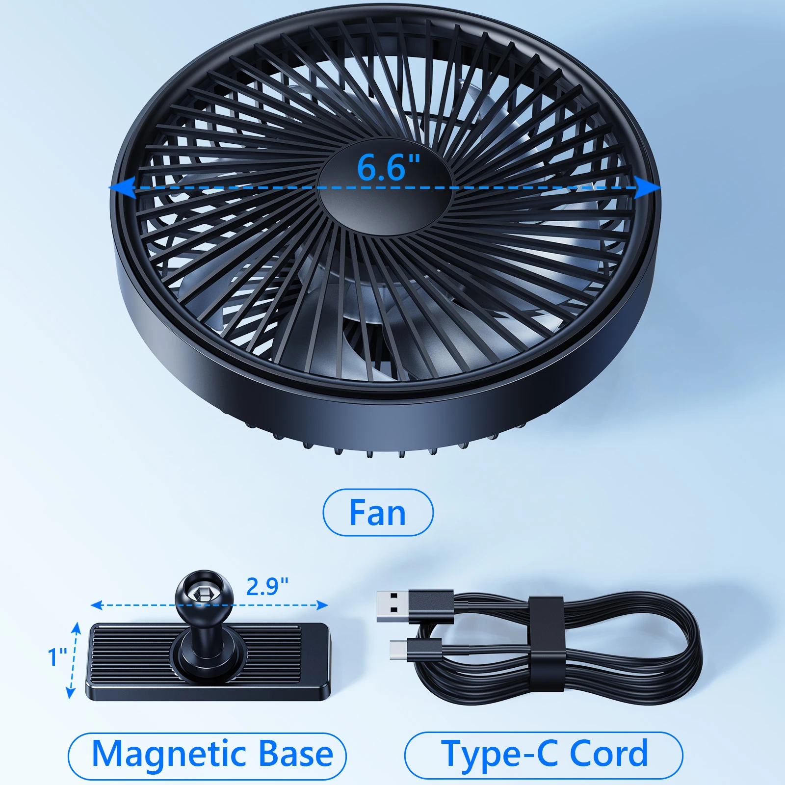 Ventilador Portátil para Carrinho de Golfe com 3 Velocidades e Rotação de 360° MDUG (preto)