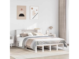 Vidaxl Cama Com Estante Sem Colchão 160x200 Cm Madeira Maciça Branco