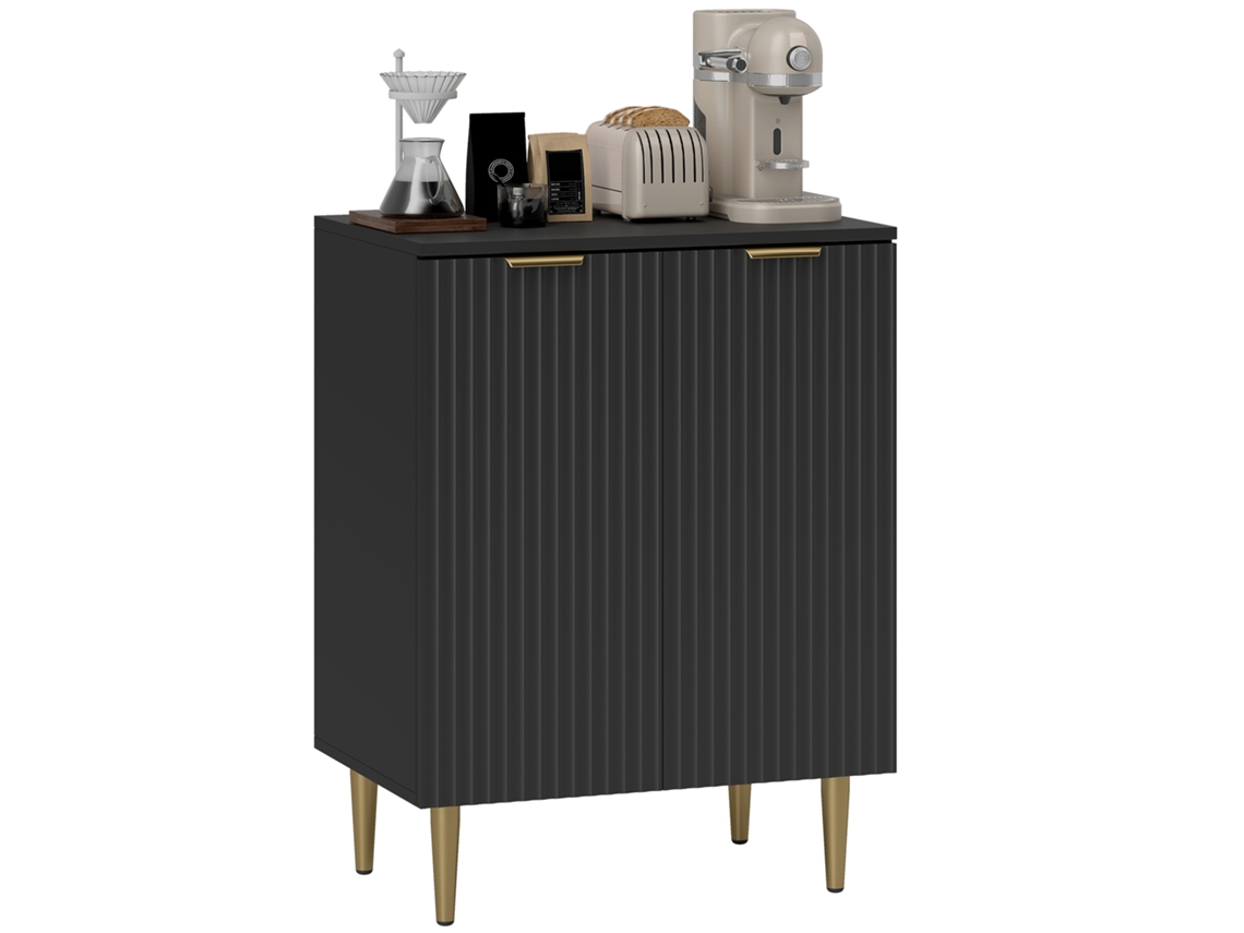Credenza Moderna 2 Portas, Prateleira Ajust., Buffet, Pés Metal, Preto