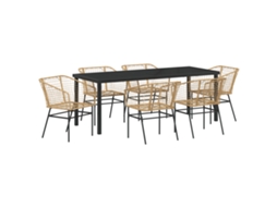 Conjunto 7 Conjunto De Jantar Para Jardim Vidaxl Castanho Vime Pe (200 X 80 X 73 Cm)