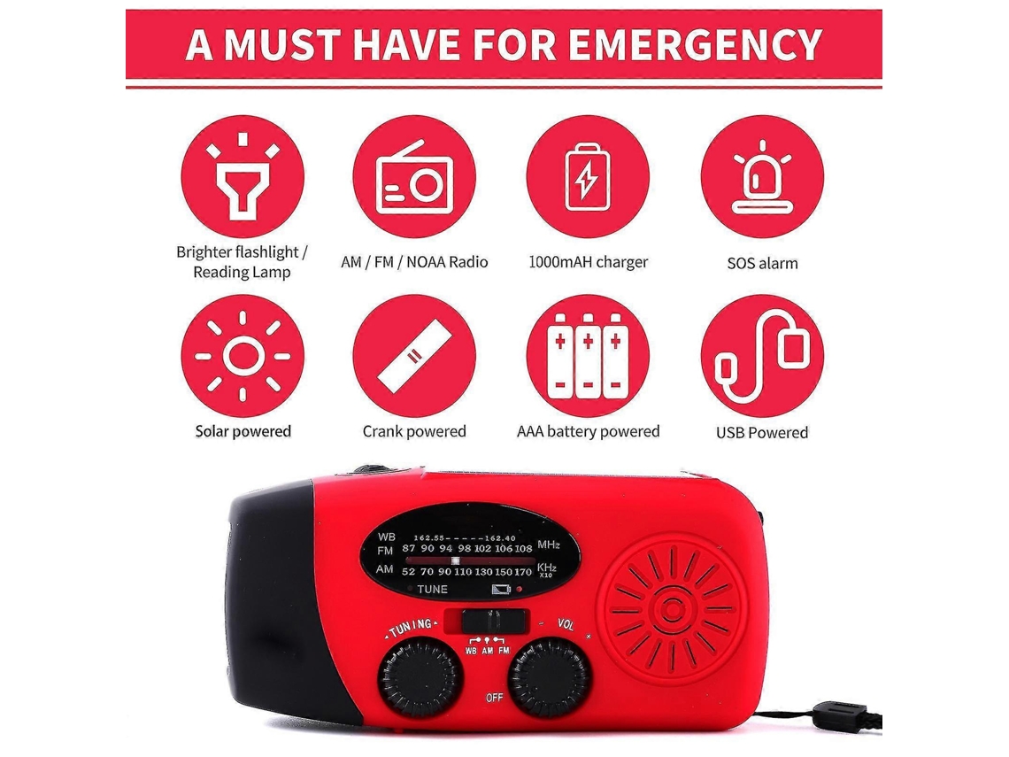 Rádio Solar De Manivela Receptor De Rádio Dínamo De Manivela Olysi Shop (1 Unidade Vermelho)
