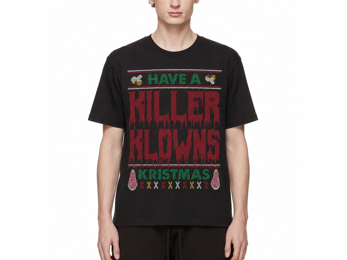 Rockinstone Killer Klowns Ugly Sweater Black Adult T-shirt Size:m