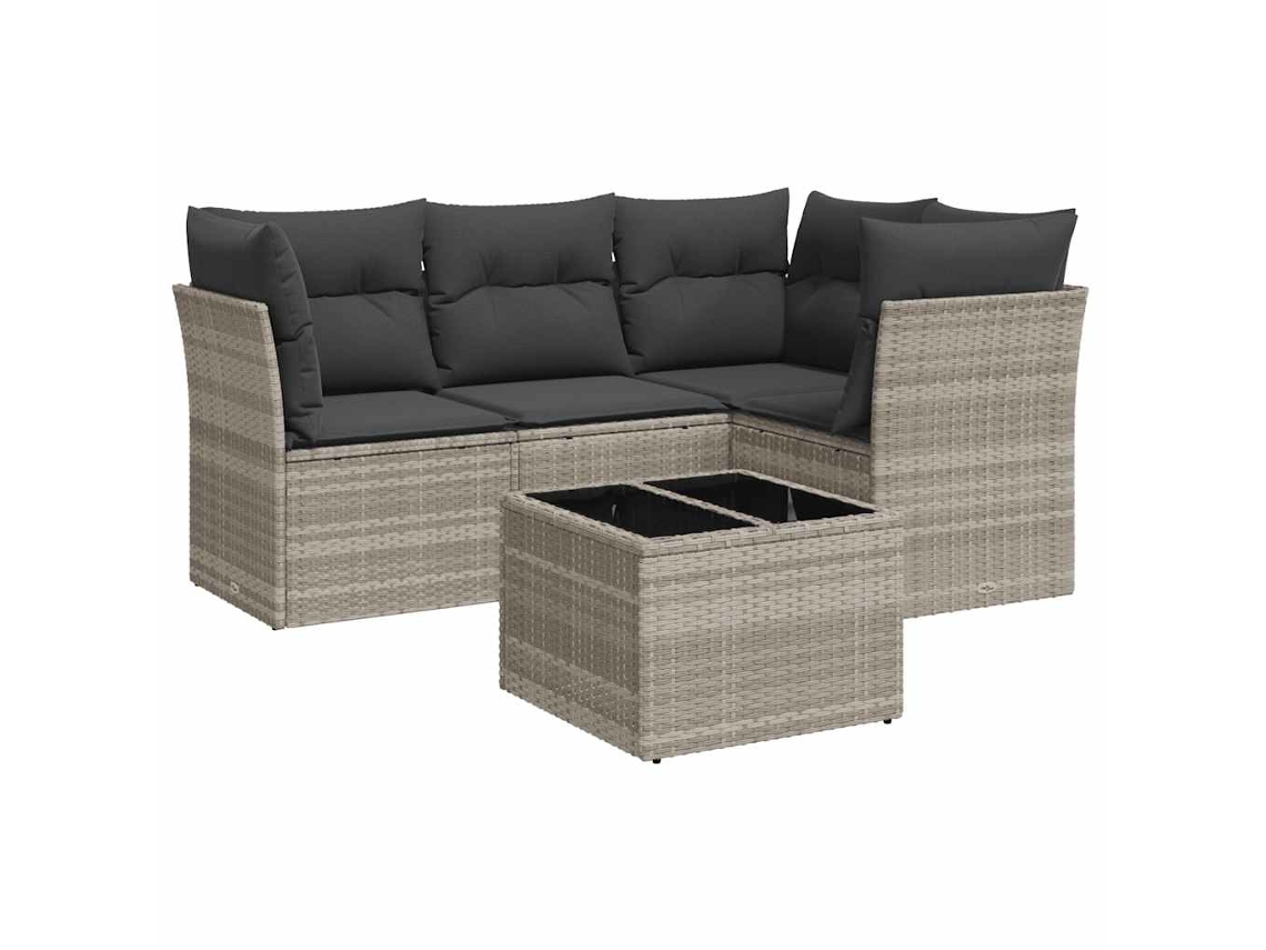 Conjunto de 5 Sofás de Jardim com Almofadões Vime Pe Cinzento Claro MAISON EXCLUSIVE (5 pcs)
