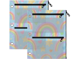 Bolsa Com Zíper 3 Pastas, Desenhos Animados, Coração Arco Íris