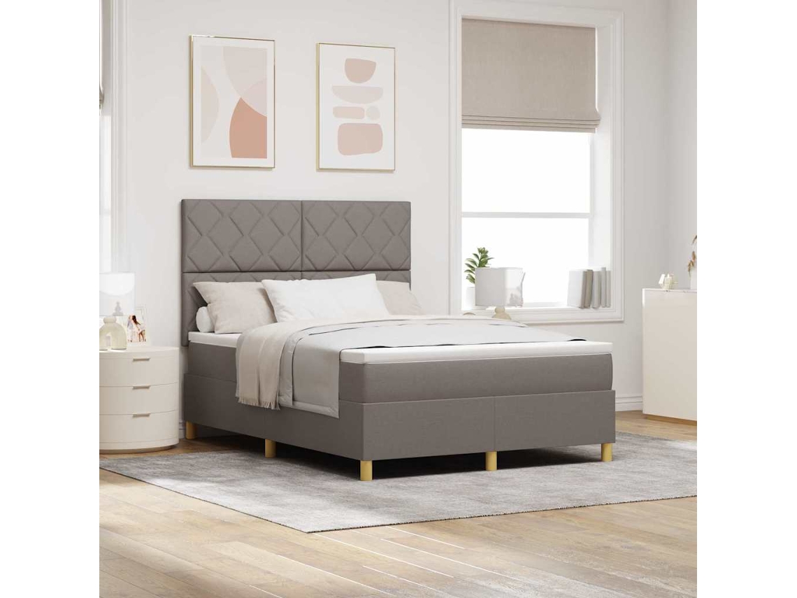 Vidaxl Cama Box Spring Led Cinzento-acastanhado 140 X 200 Cm Tecido