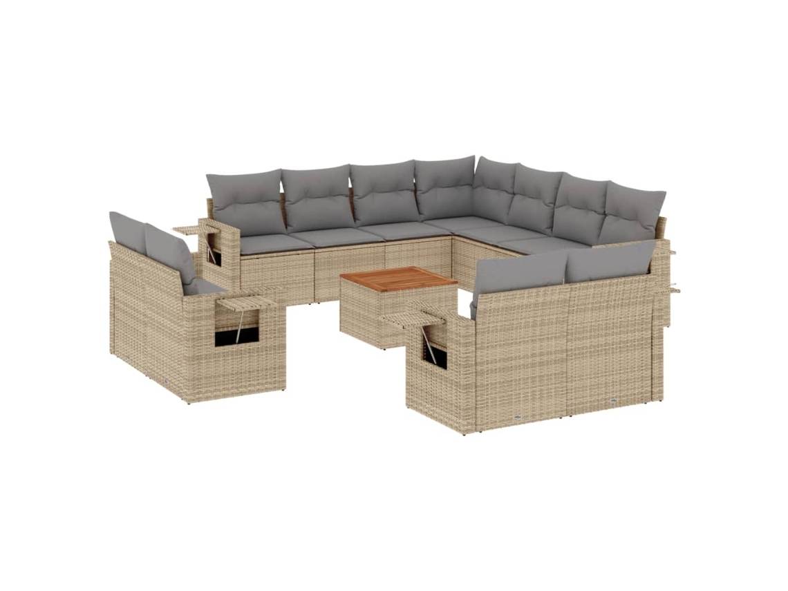 Maison Exclusive - 12 Pcs Conjunto De Sofás P/ Jardim Com Almofadões Vime Pe Bege