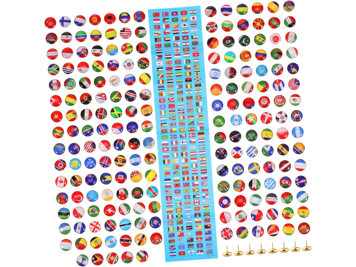 Aboofan 200-tachinhas Com Bandeiras Nacionais Para Quadro de Cortiça, Caixa de Tachinhas Metálicas, Country Markers