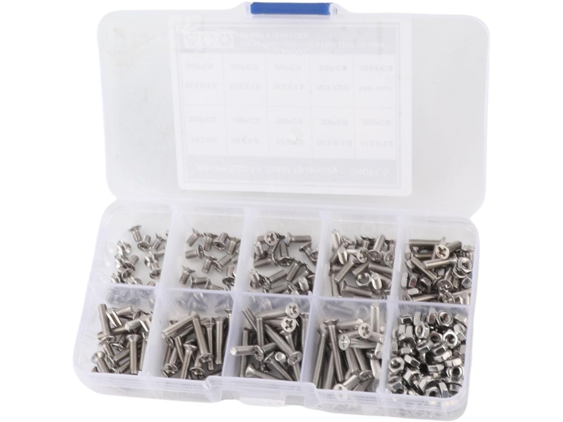 Kit Com 340 Parafusos M3 De Aço Inoxidável, Com Cabeça Chata E Escareada