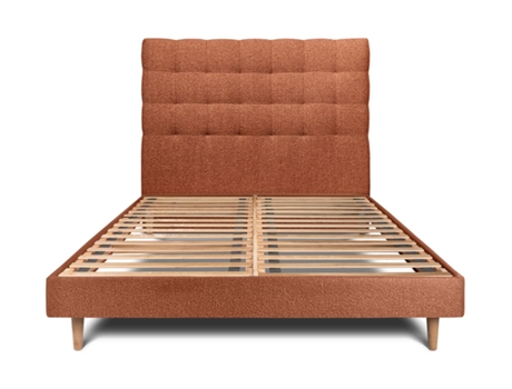 Cama com Cabeceira Estofada Bouclette SOMMEIL_DE_PLOMB Tecido Castanho (200x200cm)