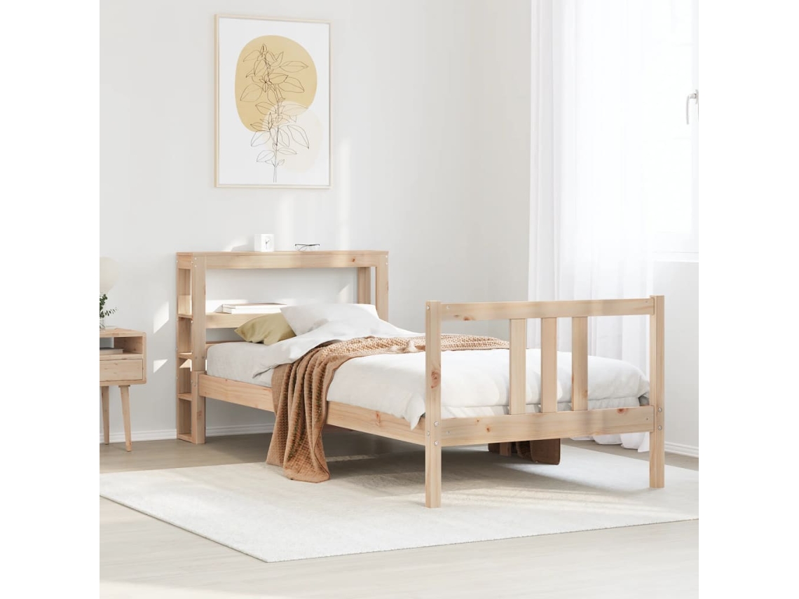 Vidaxl Estrutura De Cama Com Cabeceira 75x190 Cm Pinho Maciço
