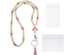 Cordão Porta Crachá Boho Com Contas De Madeira E Borla, Chaveiro Seguro Em Liga De Zinco Com Fecho Rápido, Ideal Para