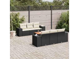 7 Pcs Conjunto De Sofás P/ Jardim C/ Almofadões Vime Pe Preto Dkd Home Decor