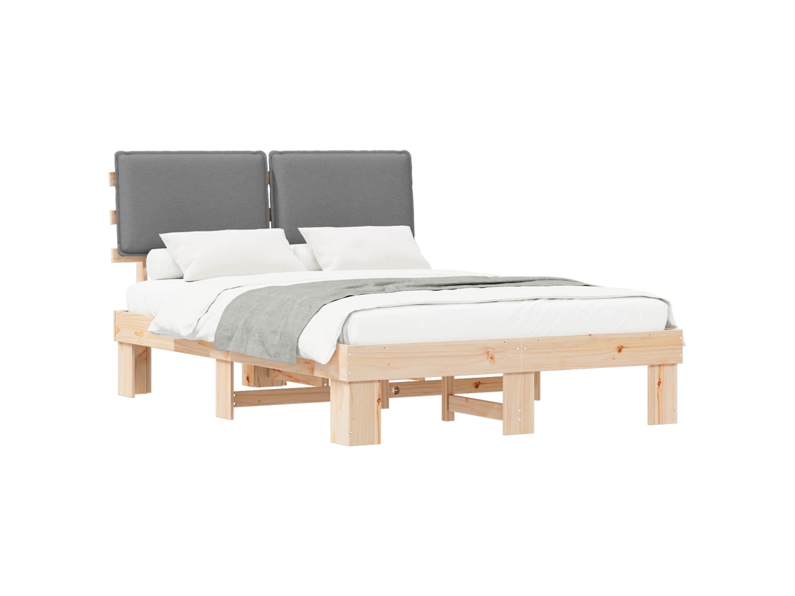 Estrutura de Cama com Cabeceira Estofada em Cinzento Claro MAISON EXCLUSIVE