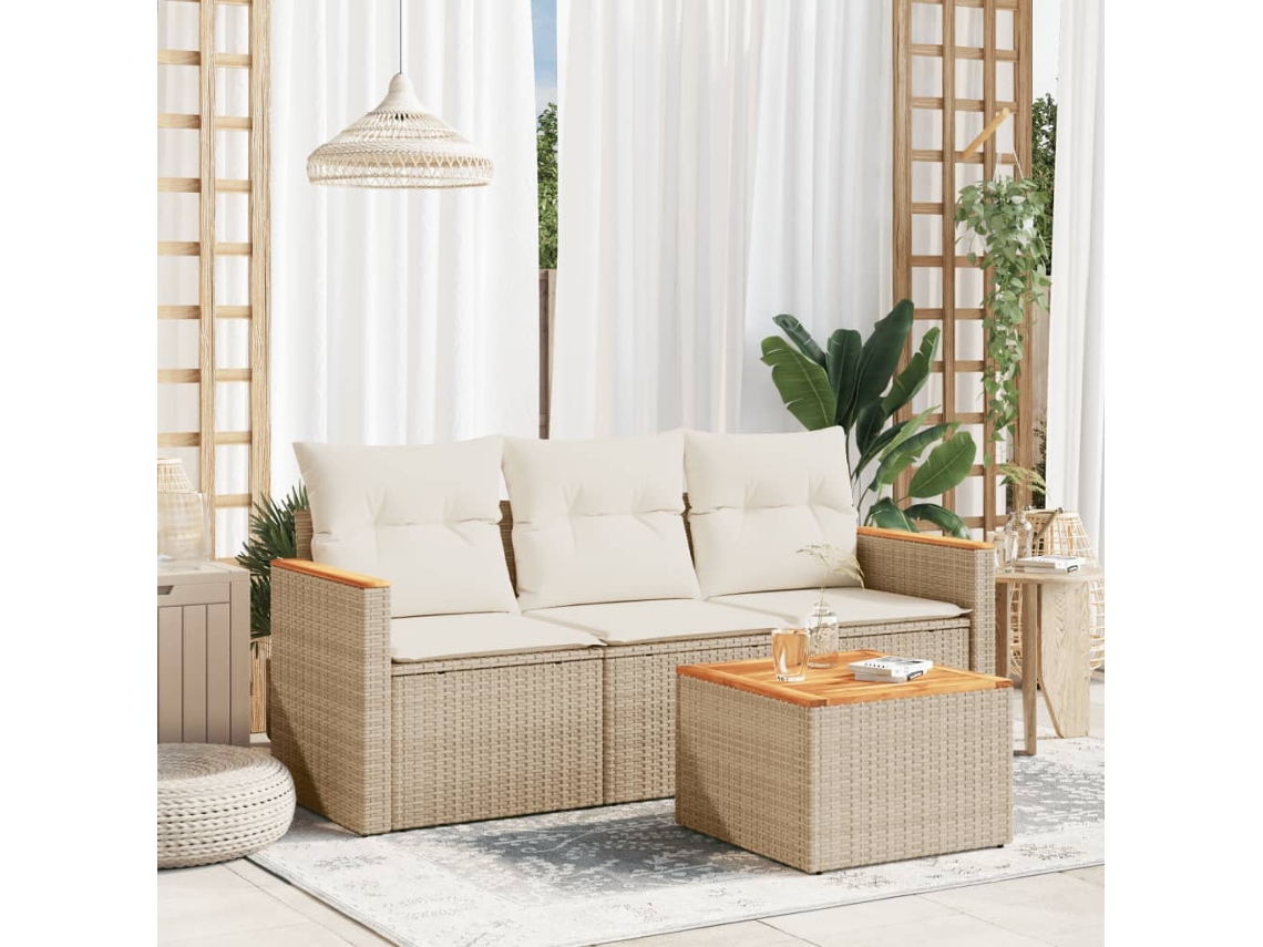 Conjunto de Móveis de Jardim HARLANV1 com 4 peças, sofás com almofadões Vime vidro