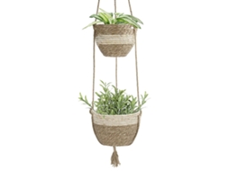 Laxiscreed Maceta Suspensa Em Fibra Natural Para Plantas De Interior, Cinza Bege