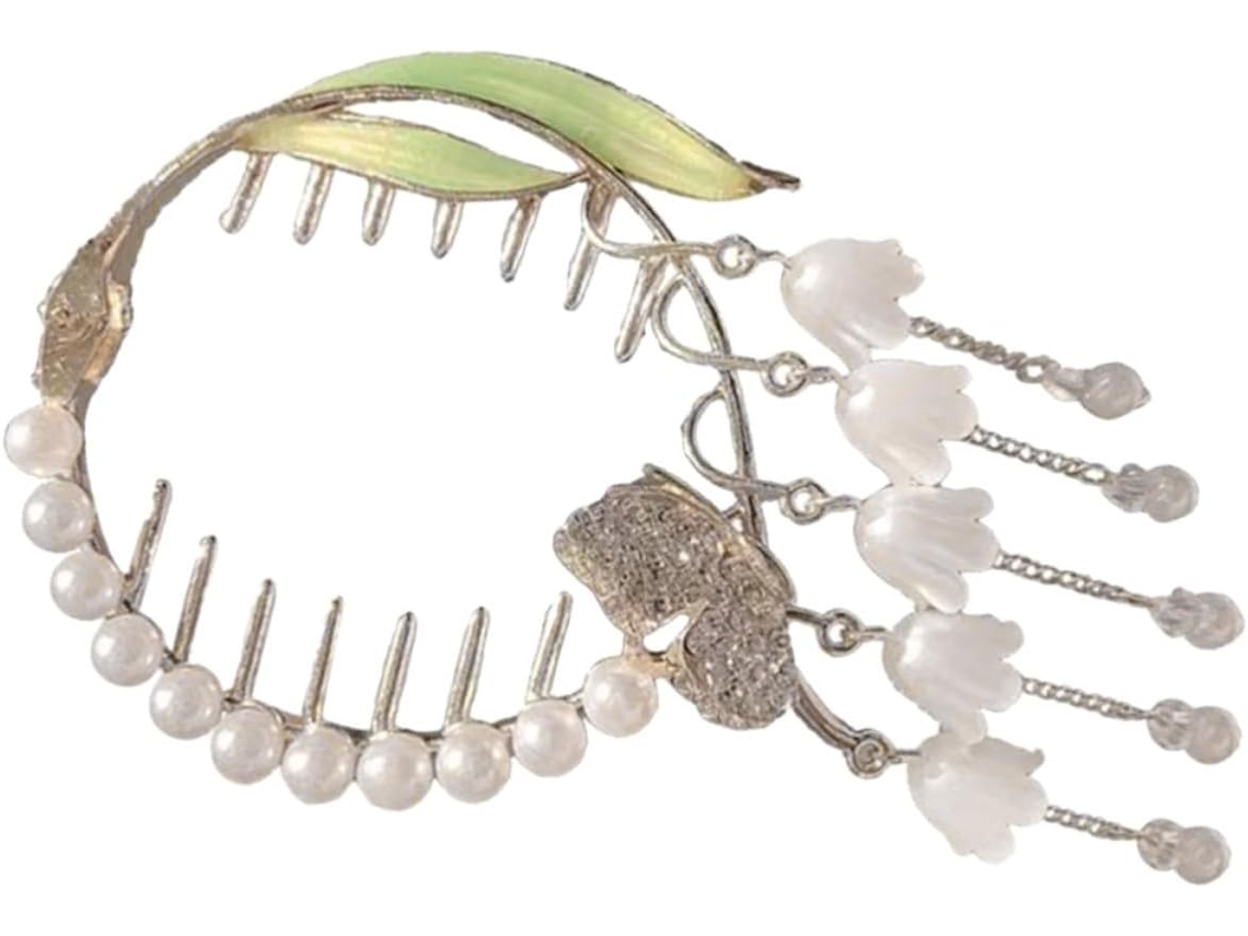 Presilha de cabelo em formato de lírio com borla e liga metálica - Acessório elegante