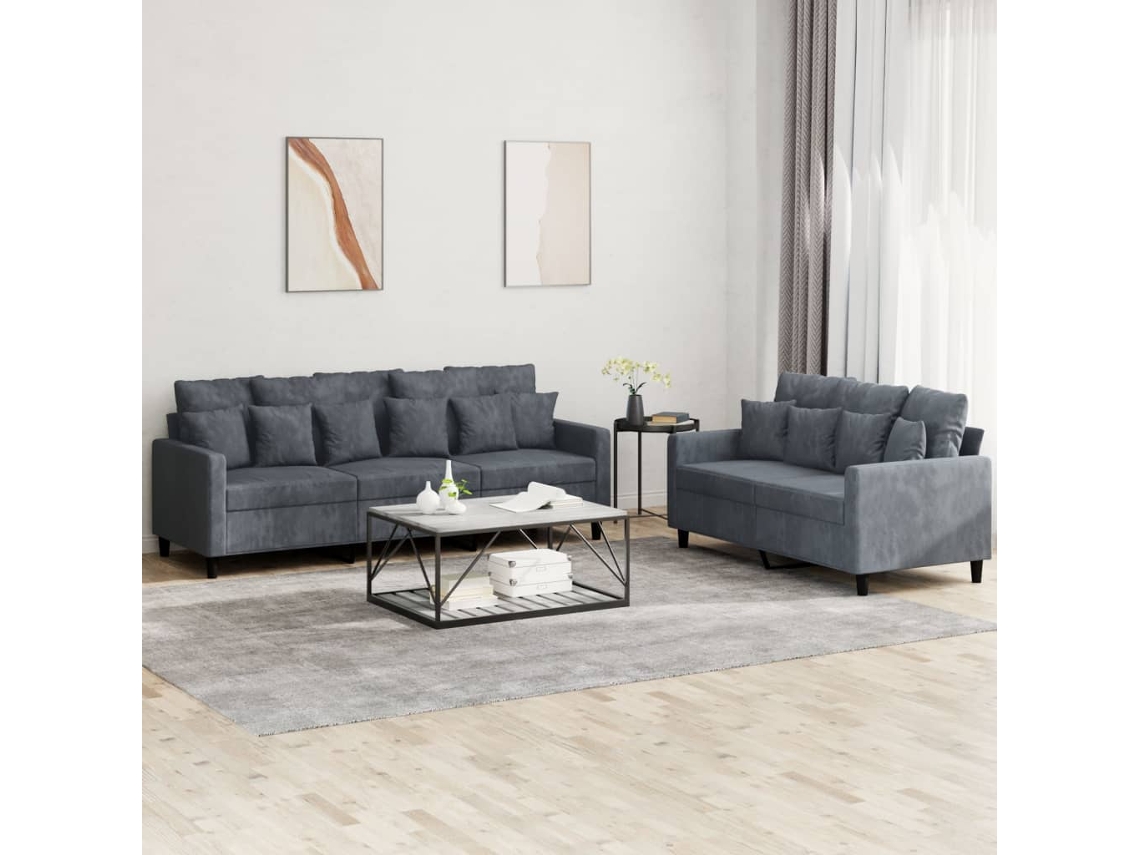 Vidaxl 2 Pcs Conjunto de Sofás com Almofadões Veludo Cinzento escuro