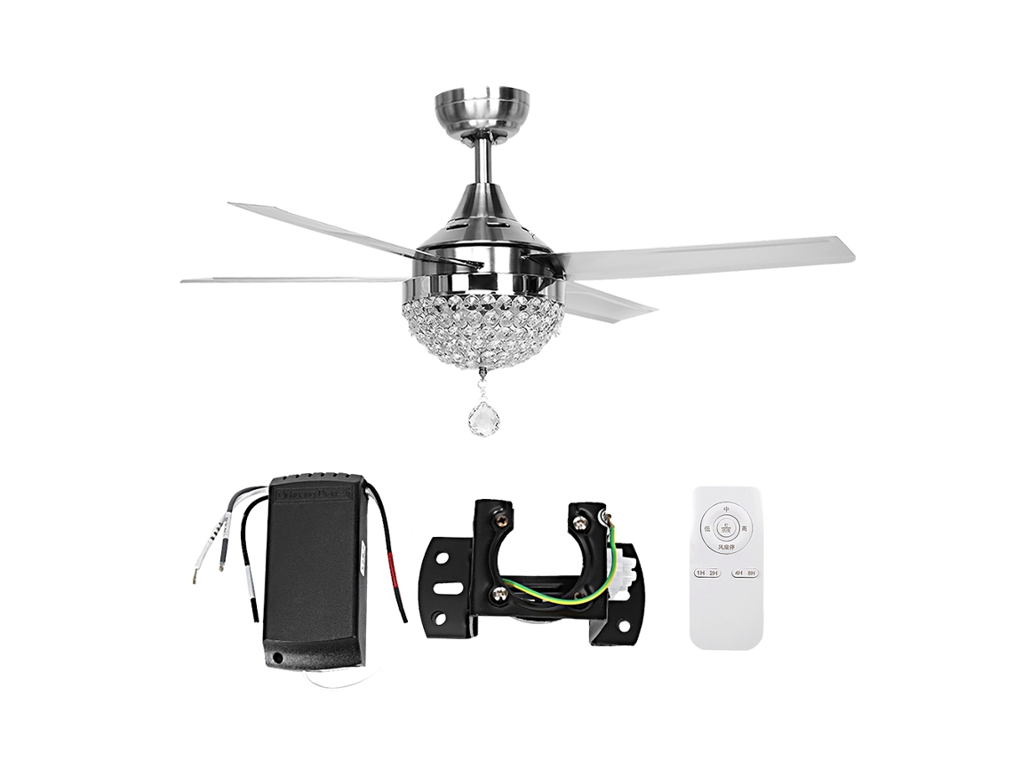 Ventilador de Teto Cristal 44 Polegadas 4 Lâminas Controle Remoto Led