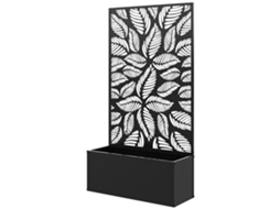 Floreira De Metal Com Ecrã De Privacidade Com Folhas Decorativas De Parede Ou Independente 61x23x113 Cm Preto